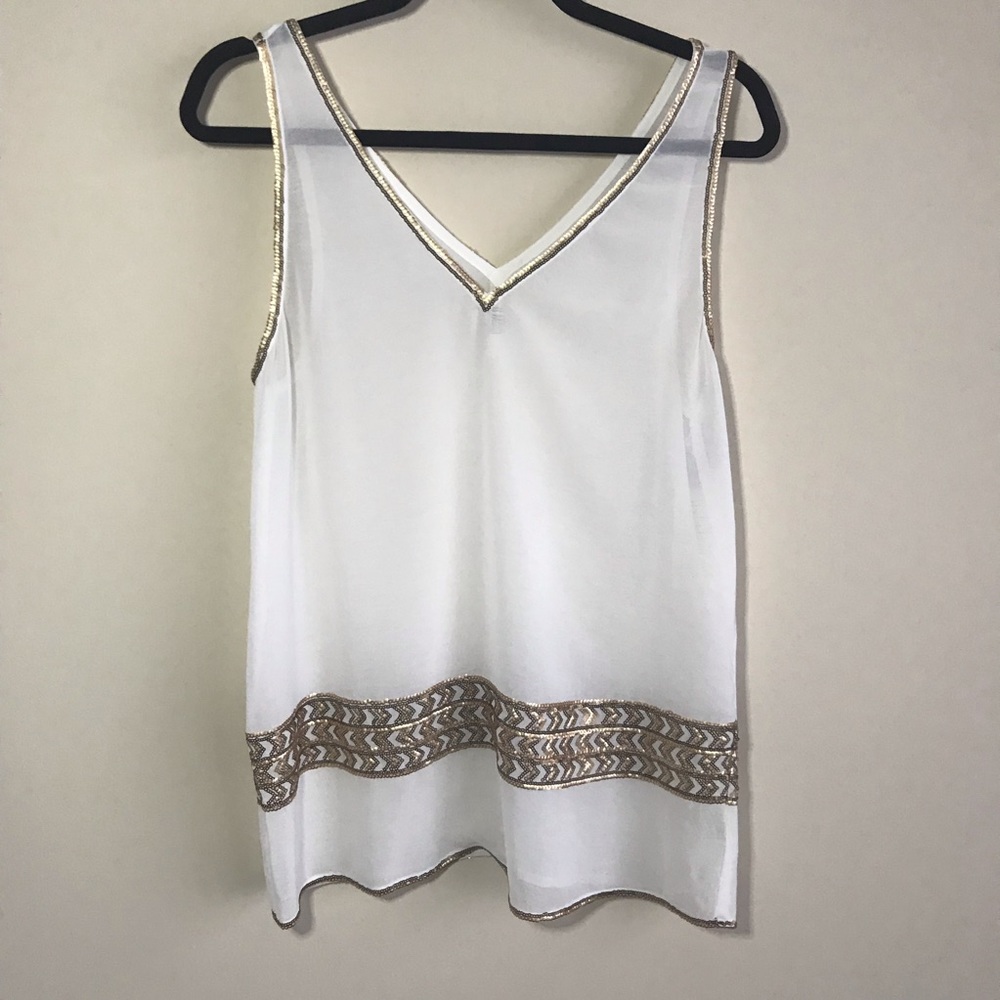 NWT BB Dakota Sheer White Sequin Tank Size Small